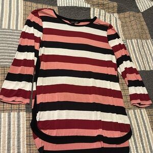 Black, White, Red, and Pink Striped Top
